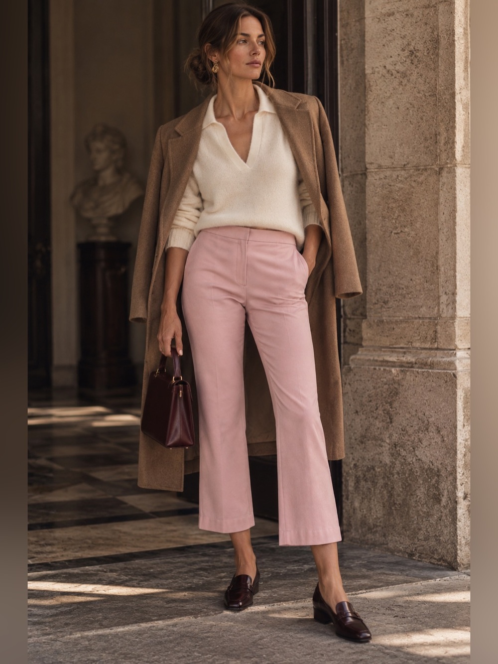 Altuzarra Womens Pants Sz 42 US 10 Pink Stretch Wool Crop Flare Trouser Luxury